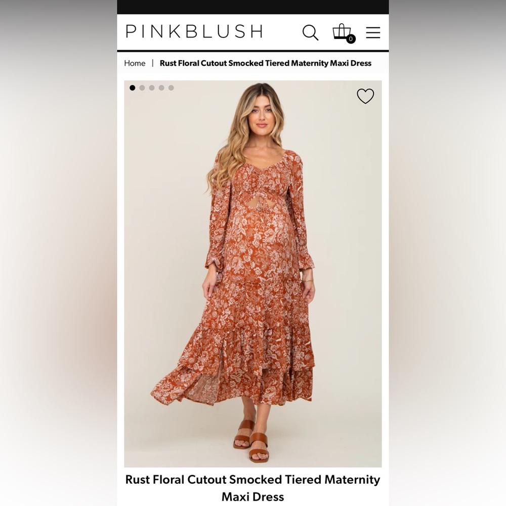 Pink blush Rust Floral Cutout Smocked Tiered Maternity Maxi Dress